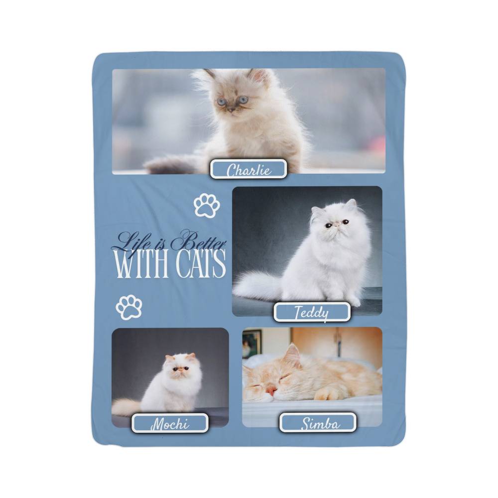 🐾  "Life is better with Cats" Personalized Photo Collage - sherpa blanket