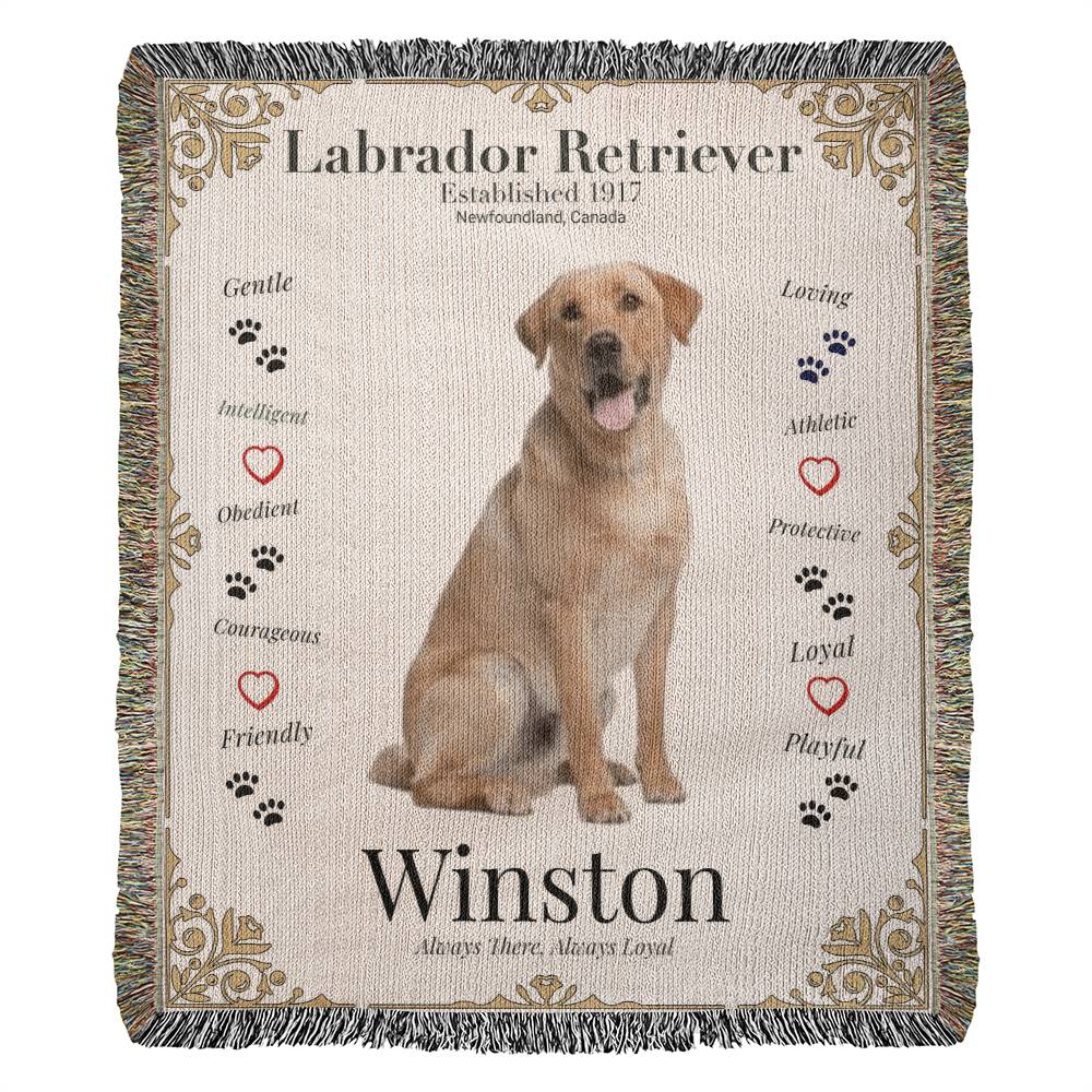 🐾 My Little Buddie Heirloom Woven Blanket – Labrador Retriever - Gold Frame