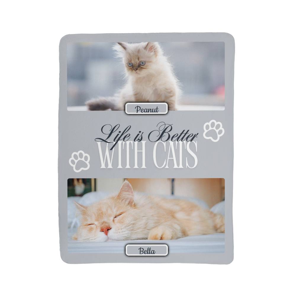 🐾  "Life is better with Cats" Personalized Photo Collage - sherpa blanket