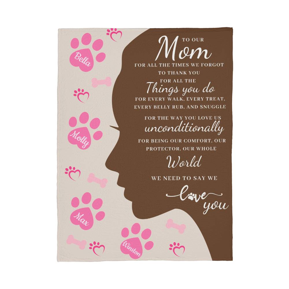 🐾 To Our Mom Dog Blanket - Personalized Dog Names - Dog Mom Gift 🎁 - Fleece Throw