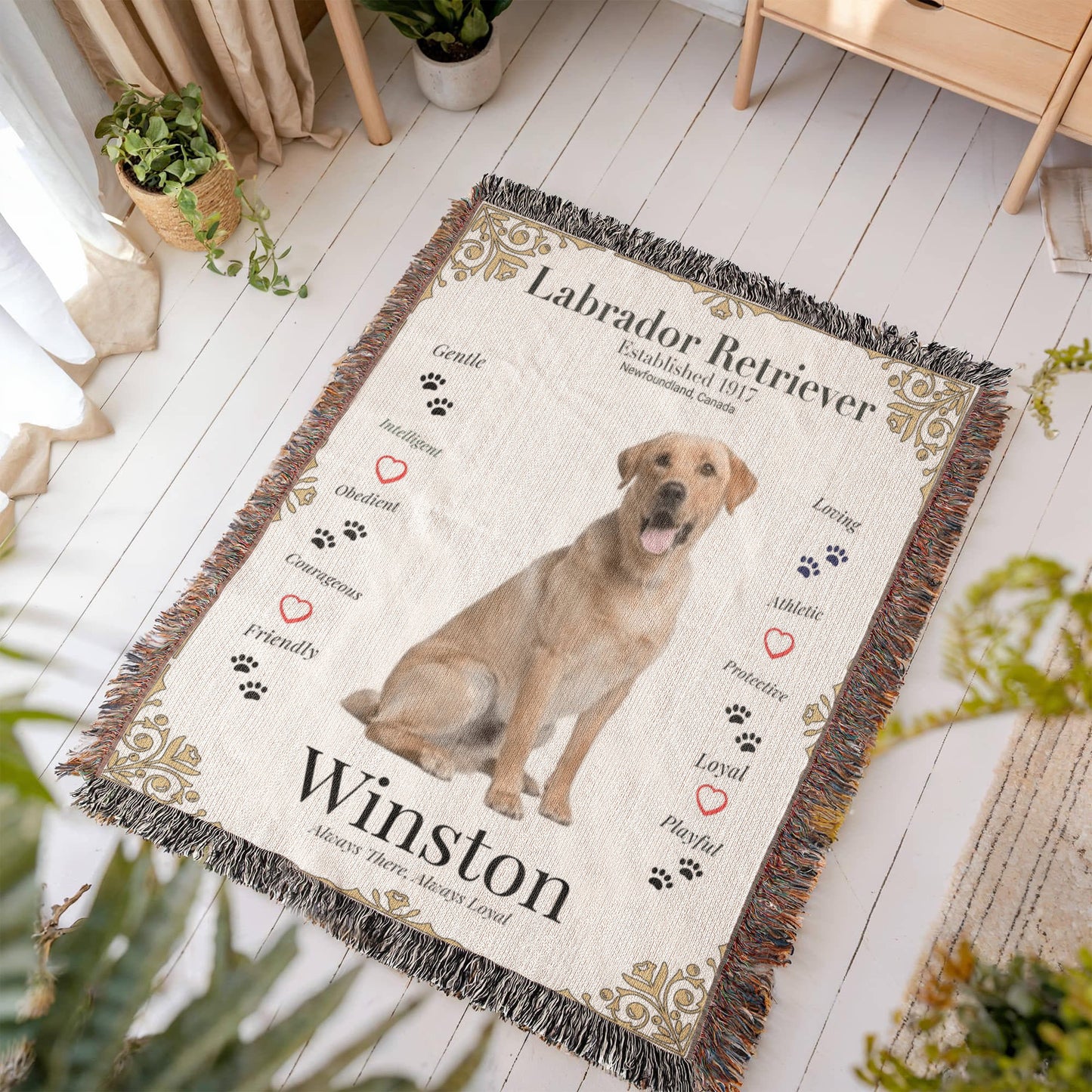 🐾 My Little Buddie Heirloom Woven Blanket – Labrador Retriever - Gold Frame