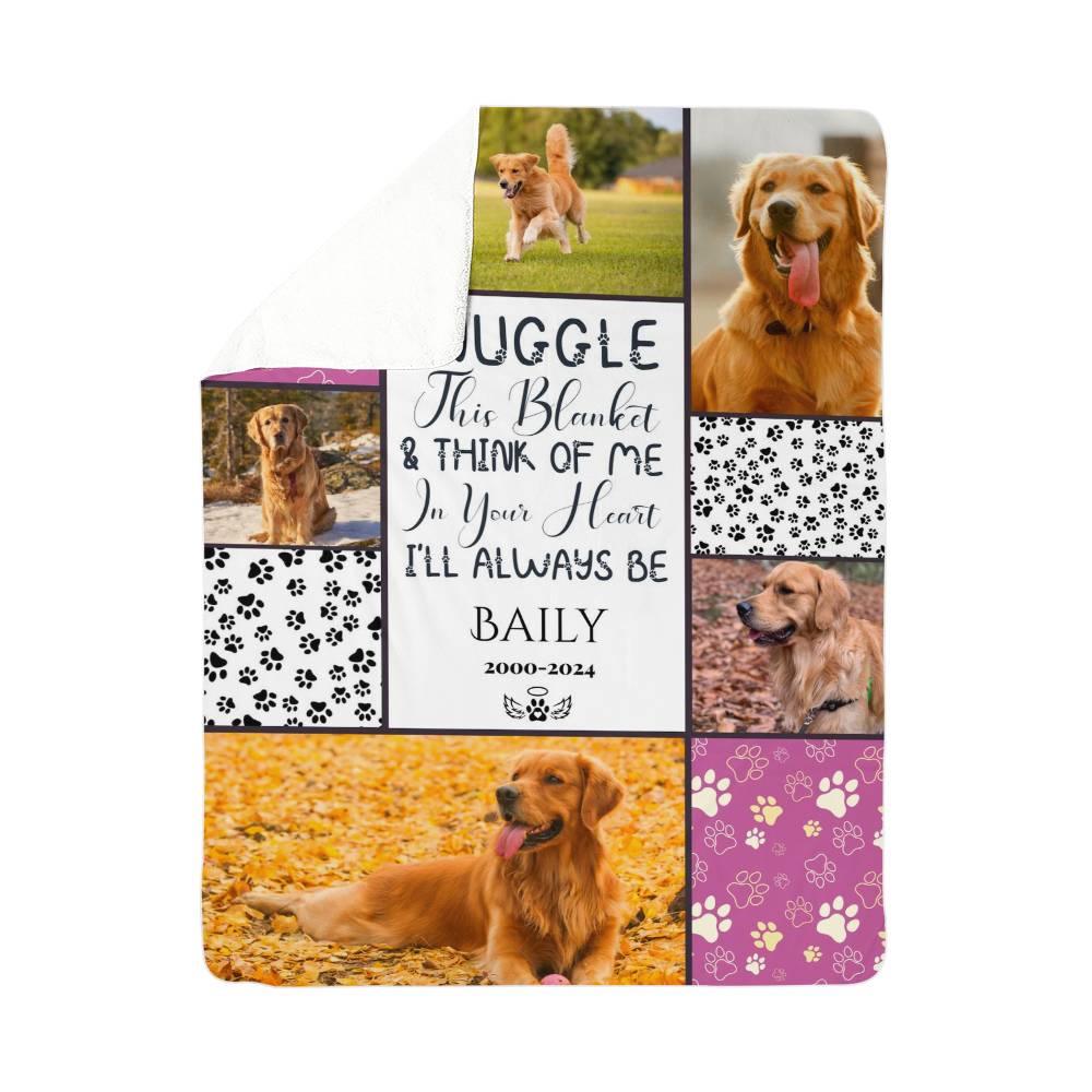 🐾 "Snuggle this blanket" Memorial - Sherpa Blanket - Personalized name and photos