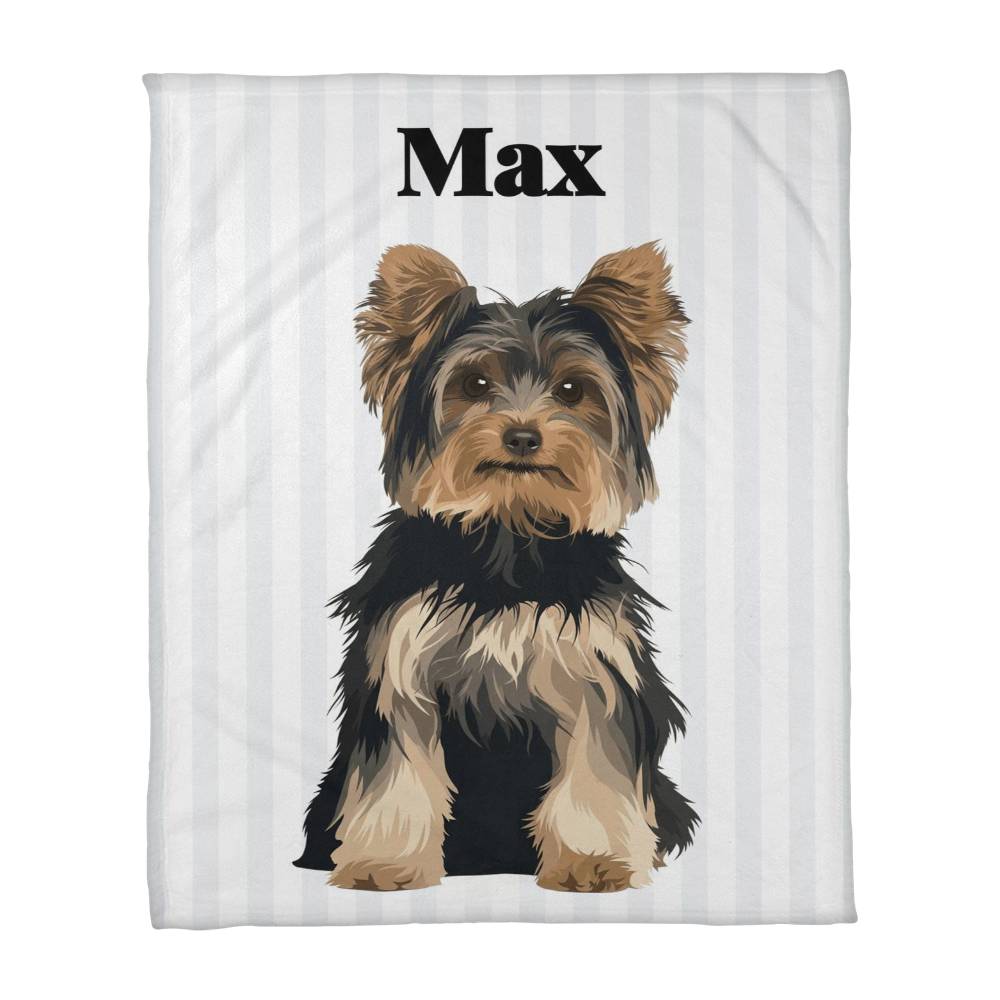 Blanket with a dog illustration and the name 'Max' on a white background