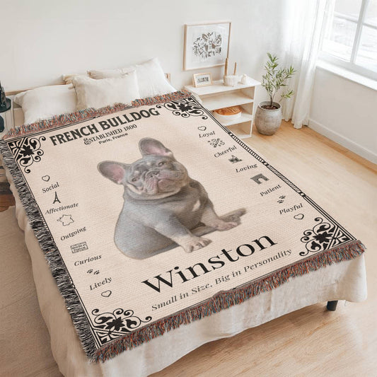 🐾 My Little Buddie Heirloom Woven Blanket – French Bulldog Edition - Art Deco