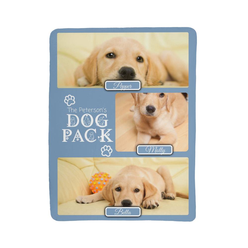 "Dog Pack" Personalized Photo Collage Sherpa Blanket - Multi-Dog Gift