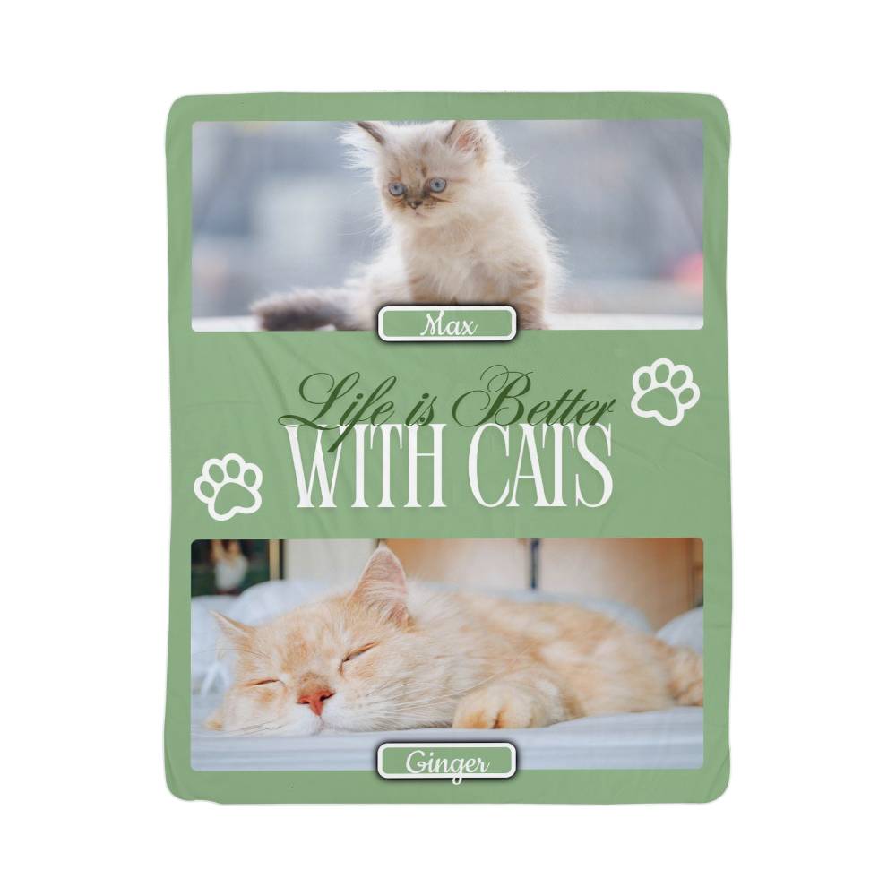 🐾  "Life is better with Cats" Personalized Photo Collage - sherpa blanket