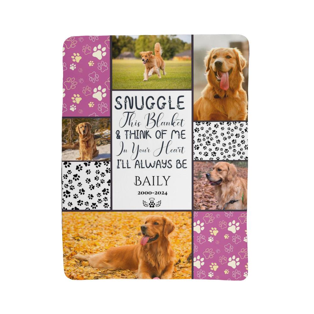 🐾 "Snuggle this blanket" Memorial - Sherpa Blanket - Personalized name and photos