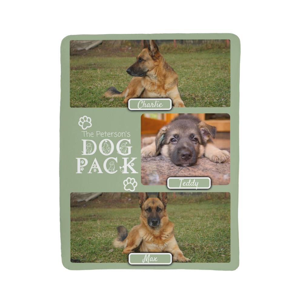 "Dog Pack" Personalized Photo Collage Sherpa Blanket - Multi-Dog Gift