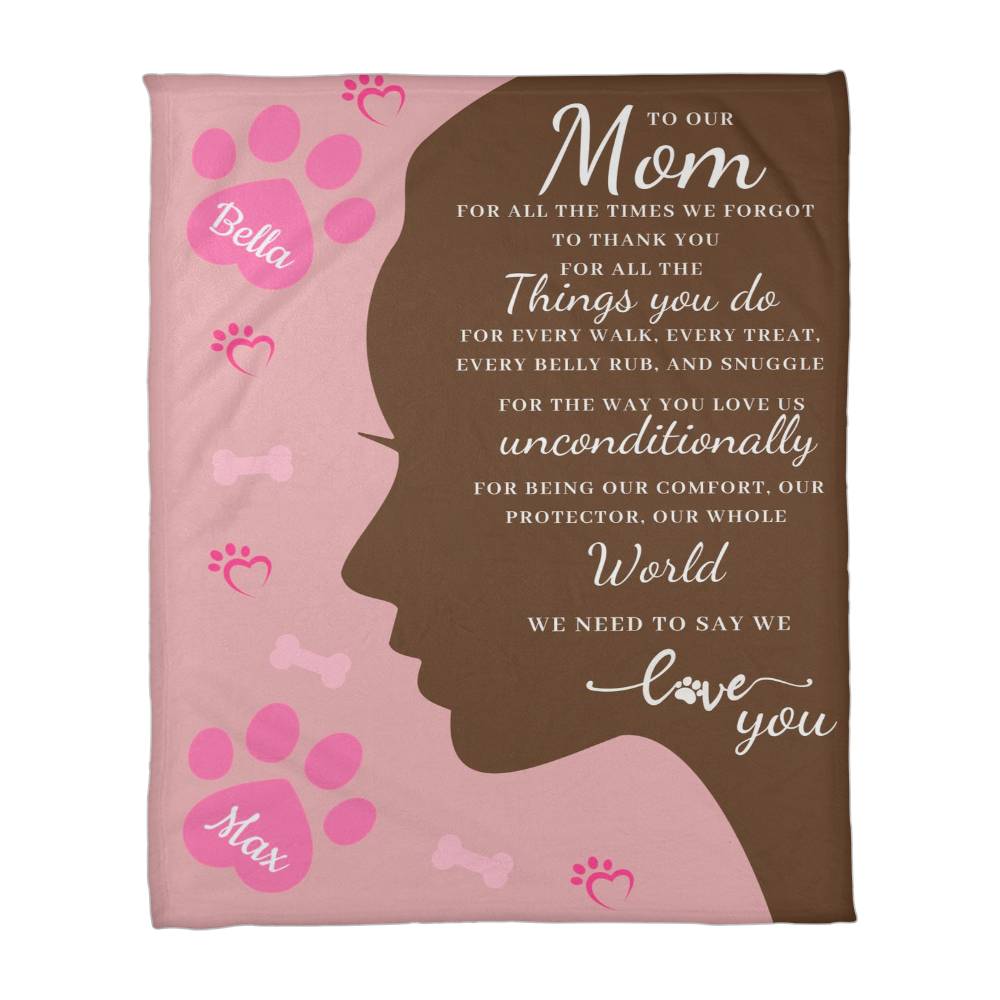 🐾 To Our Mom Dog Blanket - Personalized Dog Names - Dog Mom Gift 🎁 - Fleece Throw