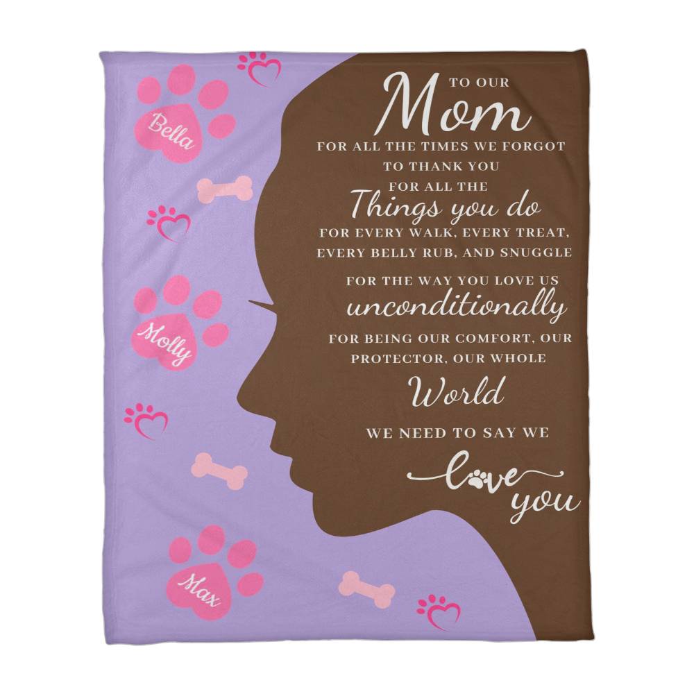 🐾 To Our Mom Dog Blanket - Personalized Dog Names - Dog Mom Gift 🎁 - Fleece Throw