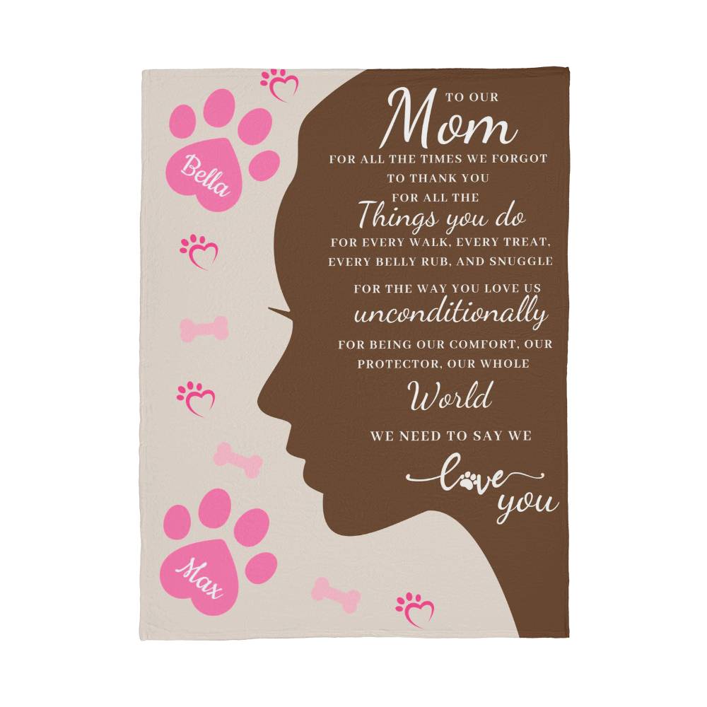 🐾 To Our Mom Dog Blanket - Personalized Dog Names - Dog Mom Gift 🎁 - Fleece Throw