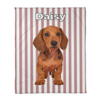 Custom AI Pet Portrait Fleece Blanket with Striped Background - Personalized Dog Photo Blanket