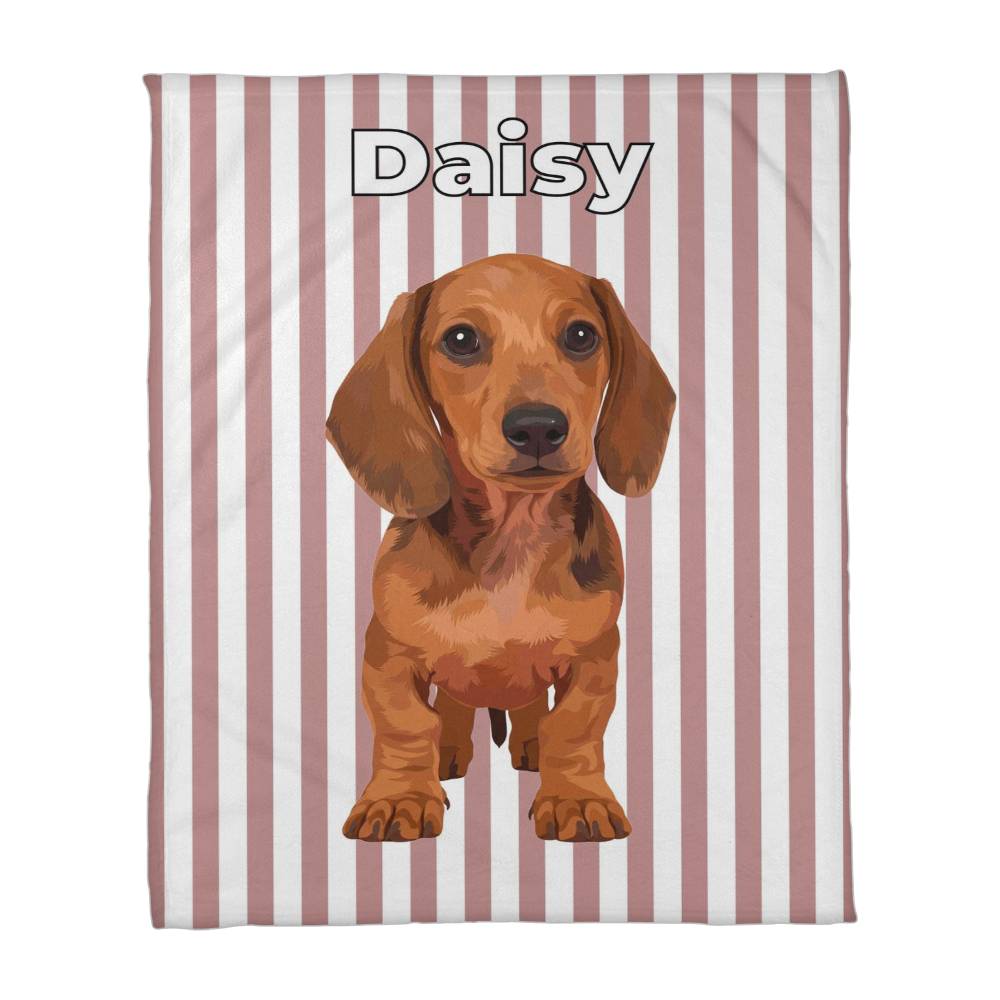 Custom AI Pet Portrait Fleece Blanket with Striped Background - Personalized Dog Photo Blanket
