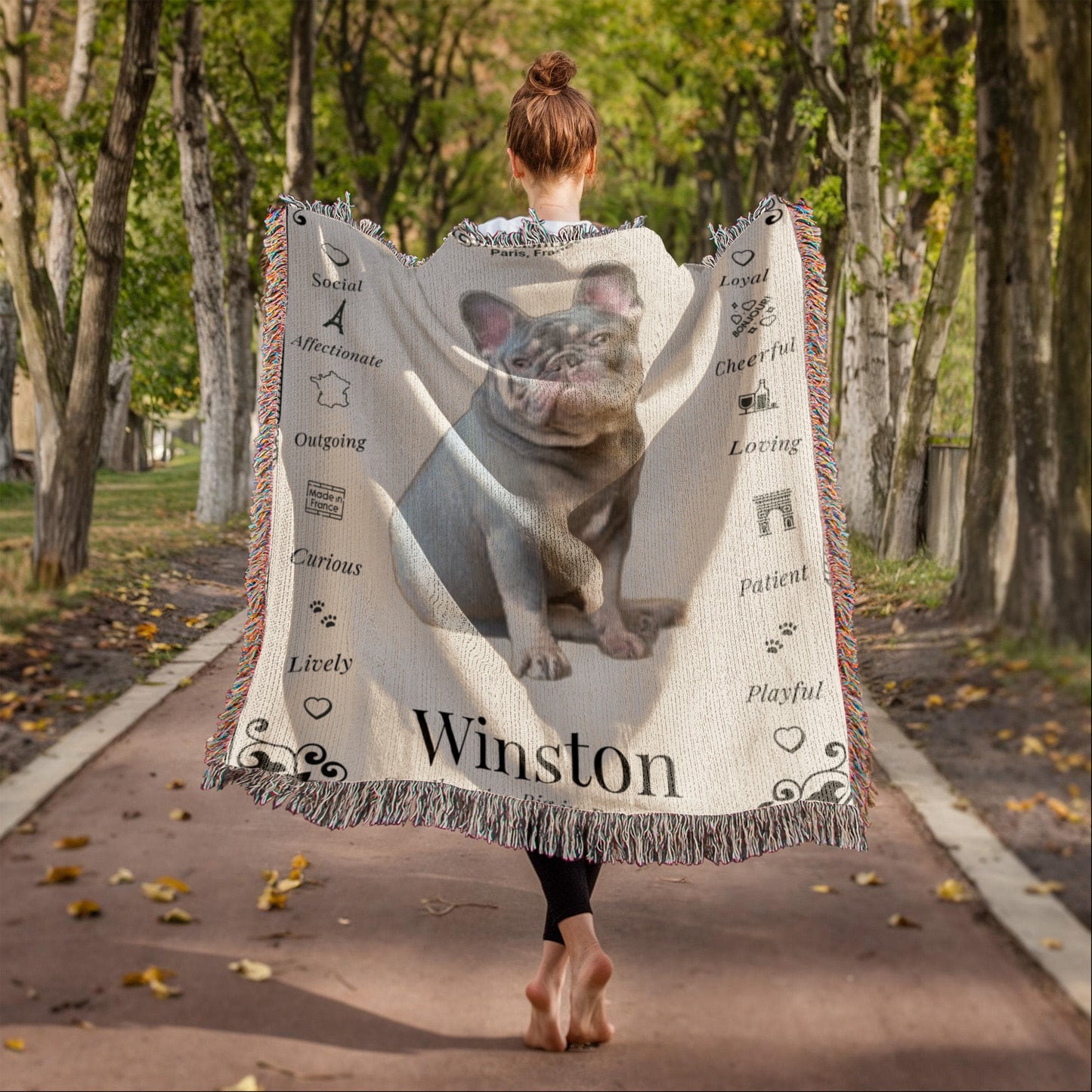 🐾 My Little Buddie Heirloom Woven Blanket – French Bulldog Edition - Art Deco