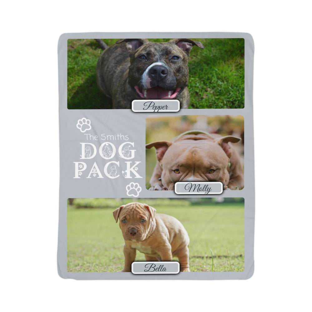 "Dog Pack" Personalized Photo Collage Sherpa Blanket - Multi-Dog Gift