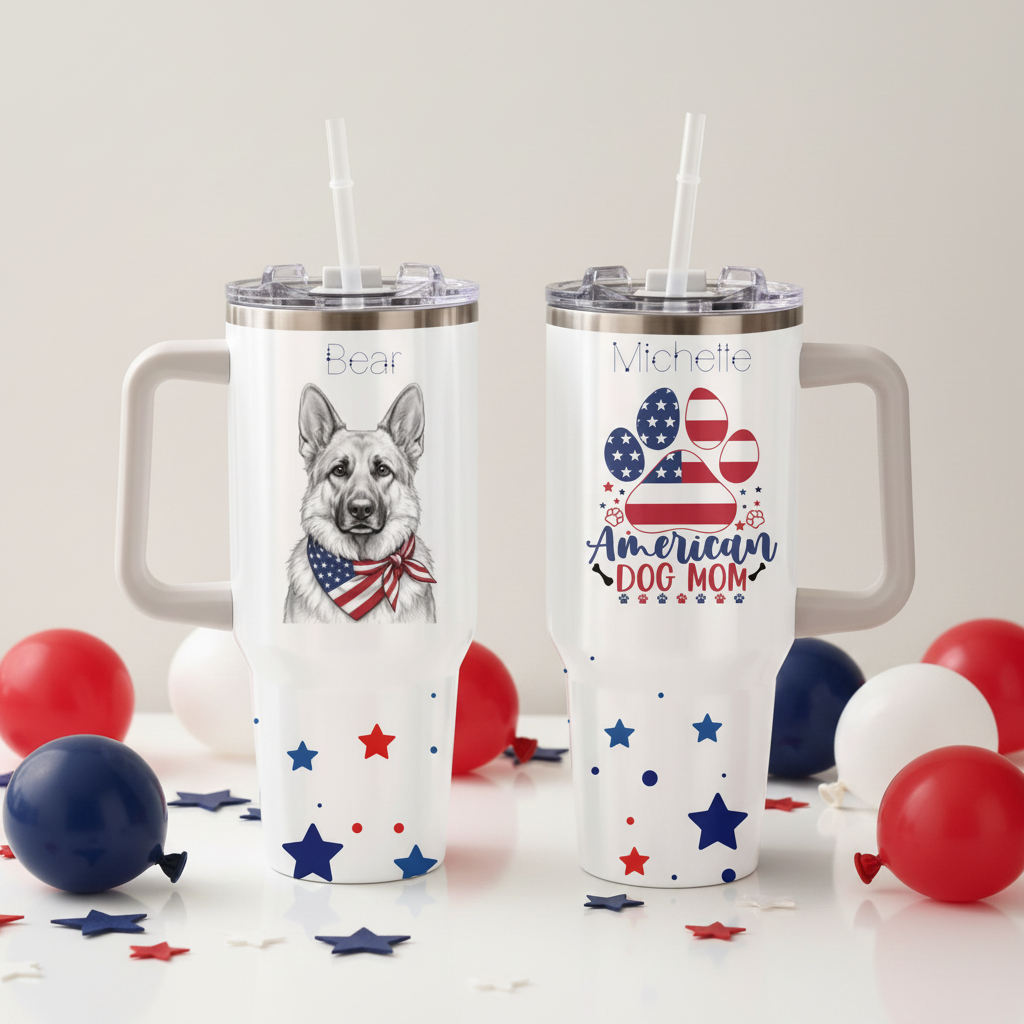 America's Dog Mom Personalized Sketch with Bandana 40oz Tumbler