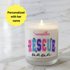 Candle with a personalized label on a marble surface