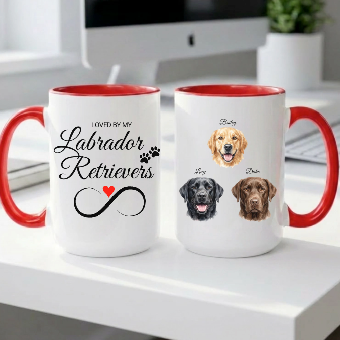 "Loved by my Labrador Retriever" Watercolor Color Accent Mug | featuring 1 - 3 of your little buddies