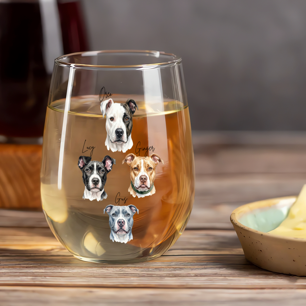 Fancy Watercolor Portrait Wine Glass with Black Text – Custom 15oz Personalized Gift