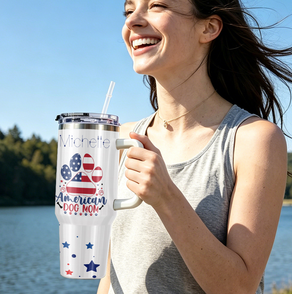 American Dog Mom Photo with Bandana 40oz Tumbler
