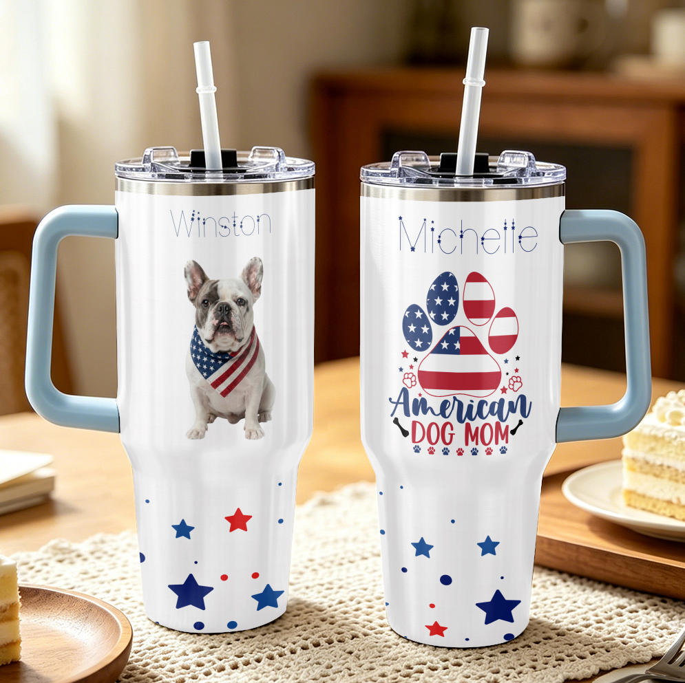 American Dog Mom Photo with Bandana 40oz Tumbler
