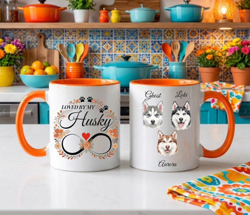 Loved by My Husky – Boho Floral Watercolor Portrait Mug