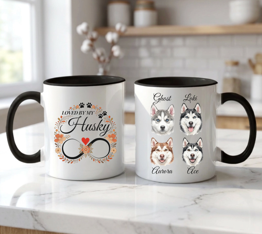 Loved by My Husky – Boho Floral Watercolor Portrait Mug