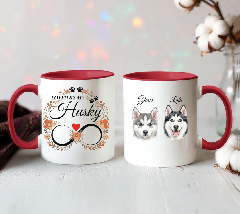 Loved by My Husky – Boho Floral Watercolor Portrait Mug