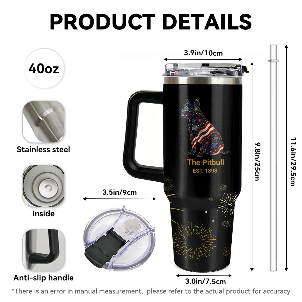 Fireworks Pitbull – Custom Portrait 40 oz. Tumbler with Handle