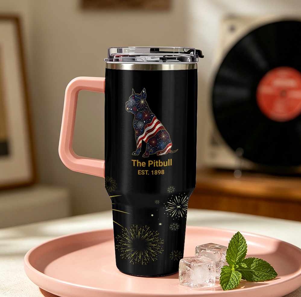 Fireworks Pitbull – Custom Portrait 40 oz. Tumbler with Handle