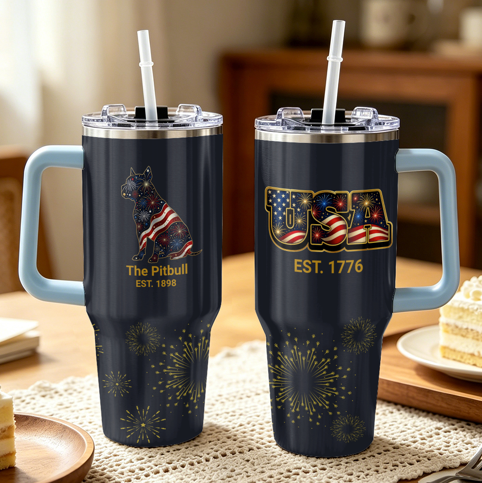 Fireworks Pitbull – Custom Portrait 40 oz. Tumbler with Handle