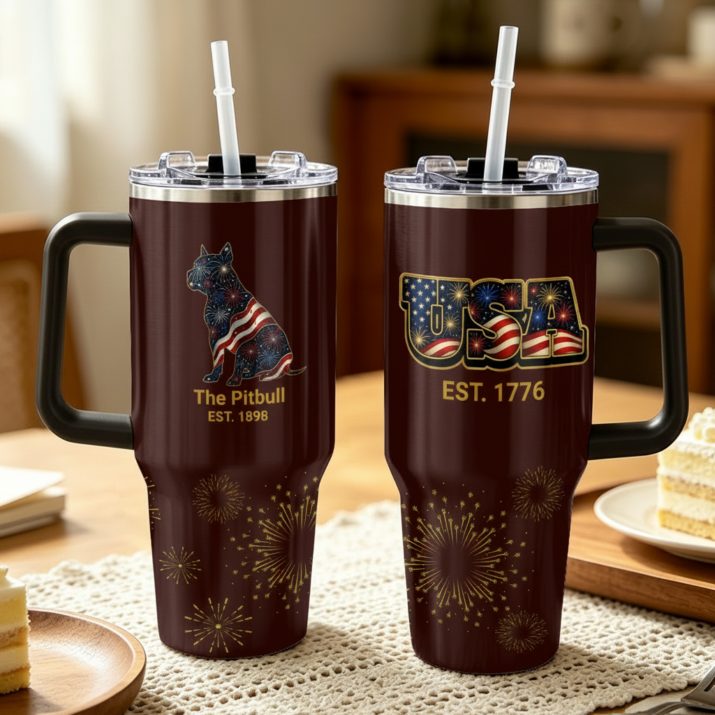Fireworks Pitbull – Custom Portrait 40 oz. Tumbler with Handle