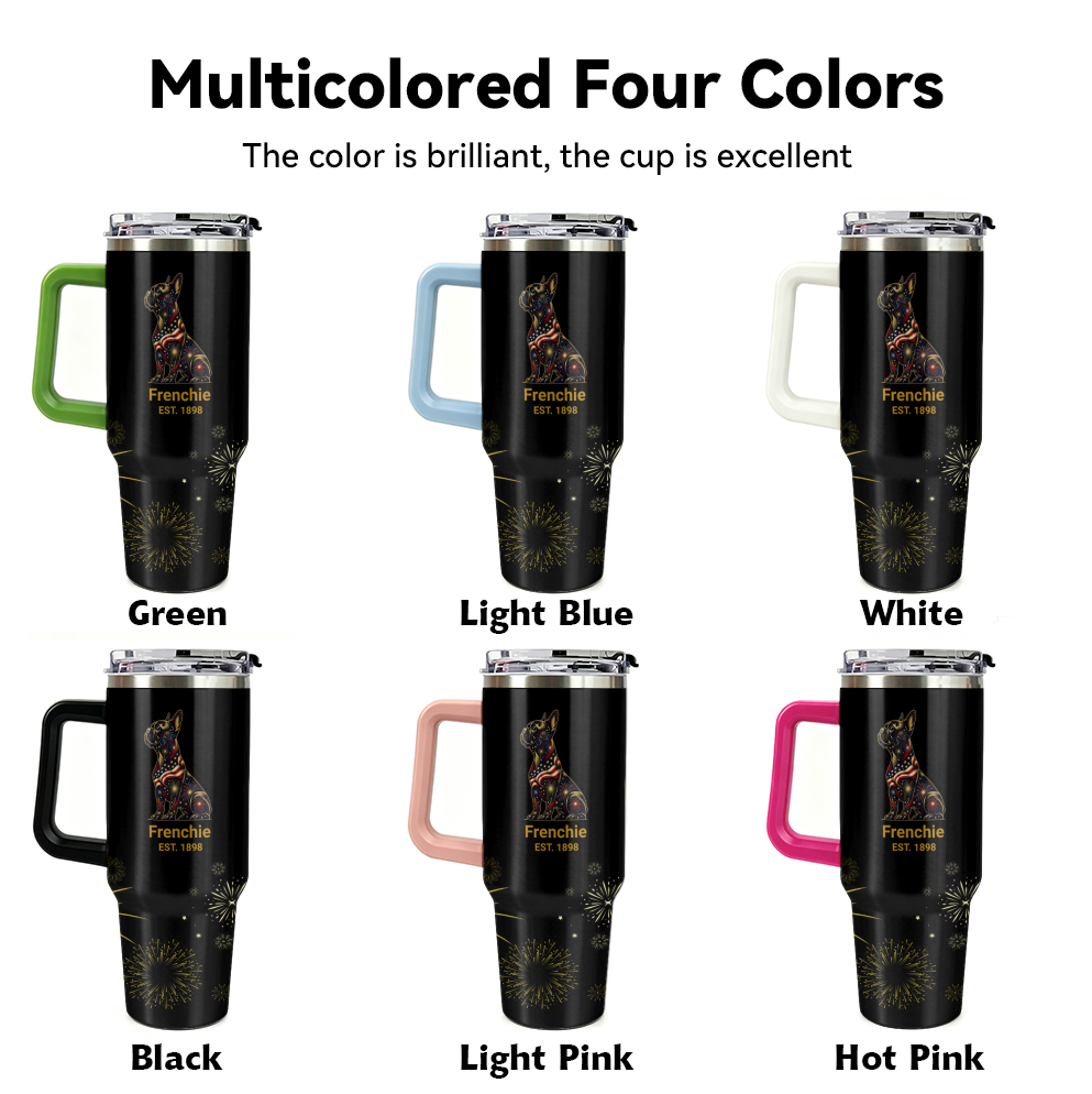 Fireworks French Bulldog – 40 oz. Tumbler with Handle