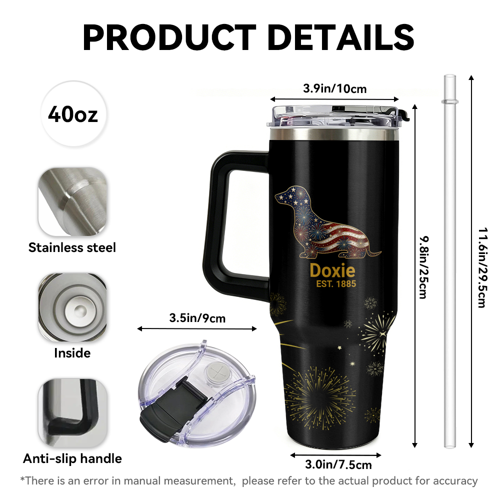 Fireworks Dachshund – 40 oz. Tumbler with Handle