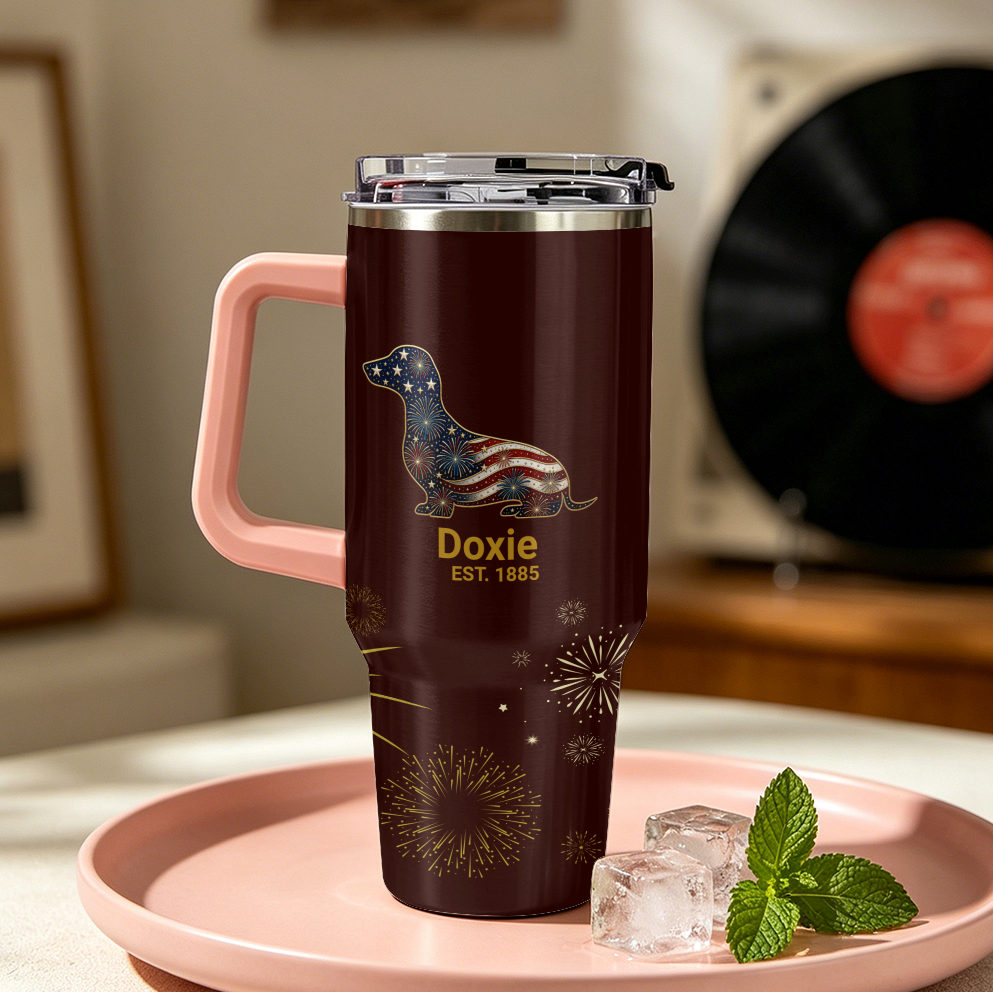 Fireworks Dachshund – 40 oz. Tumbler with Handle