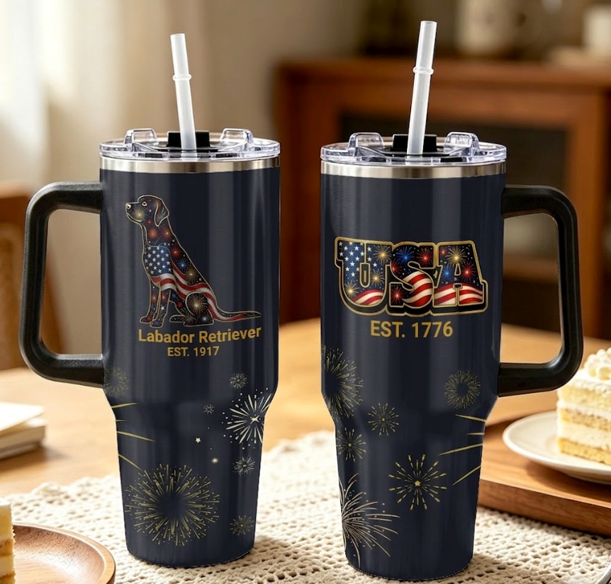 Fireworks Labrador Retriever – 40 oz. Tumbler with Handle