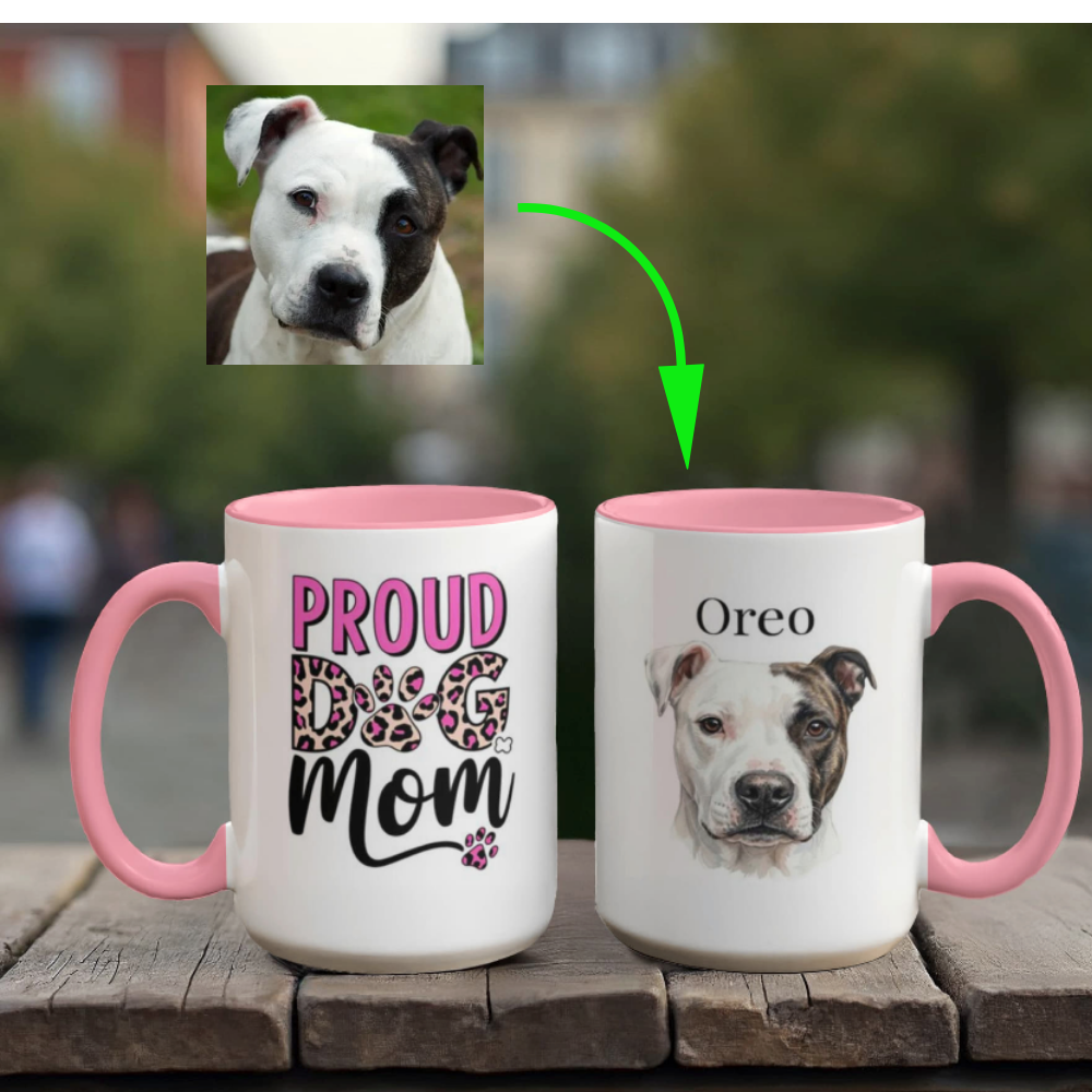 "Proud Dog Mom" Water Color  Pet Portrait Coffee Mug