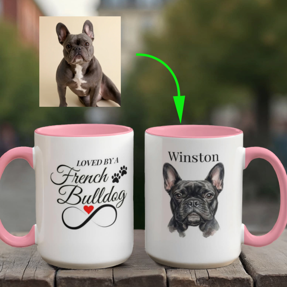 "Loved by a French Bulldog" Water Color Pet Portrait Coffee Mug