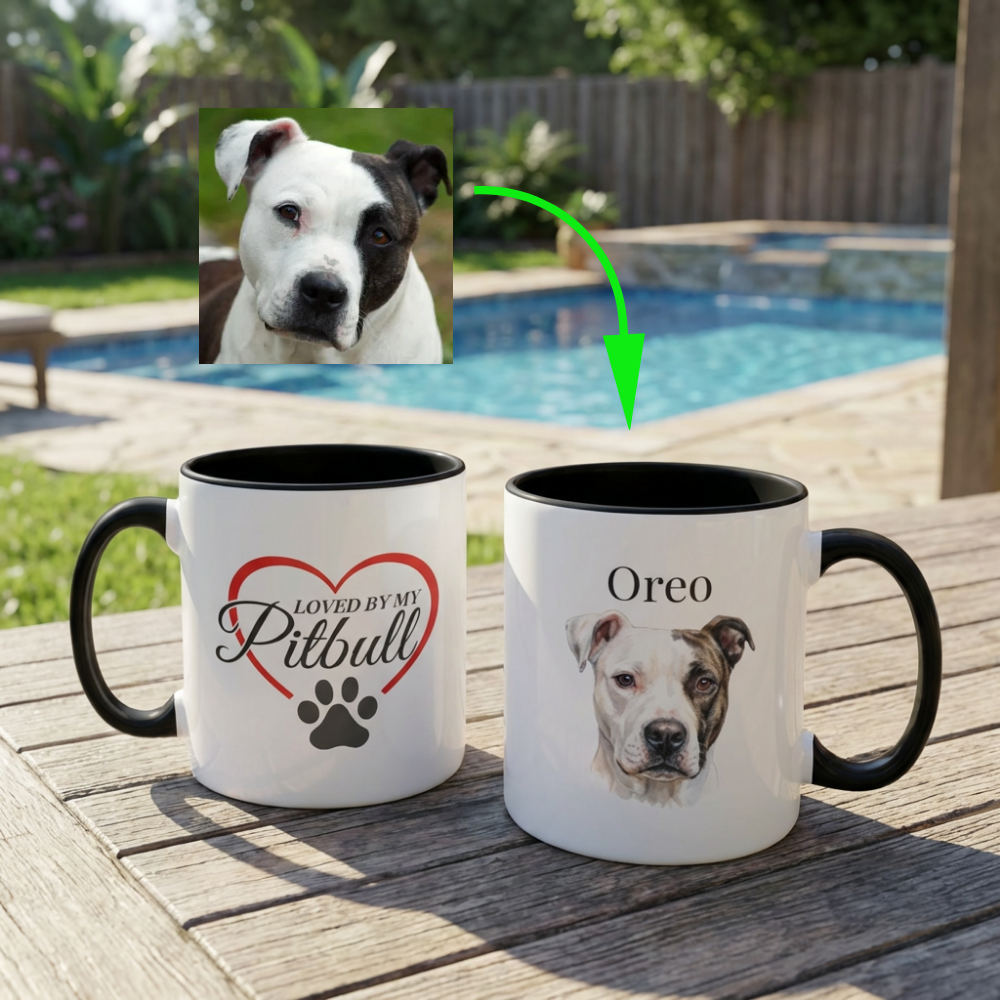 "Loved by my Pitbull" Water Color  Pet Portrait Coffee Mug