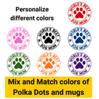 Collection of 'World's Best Dog Mom' stamps in various colors with text indicating color options.