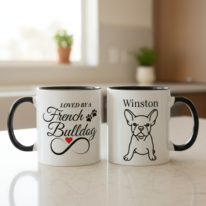 "Loved by a French Bulldog" Line Drawn Pet Portrait Coffee Mug
