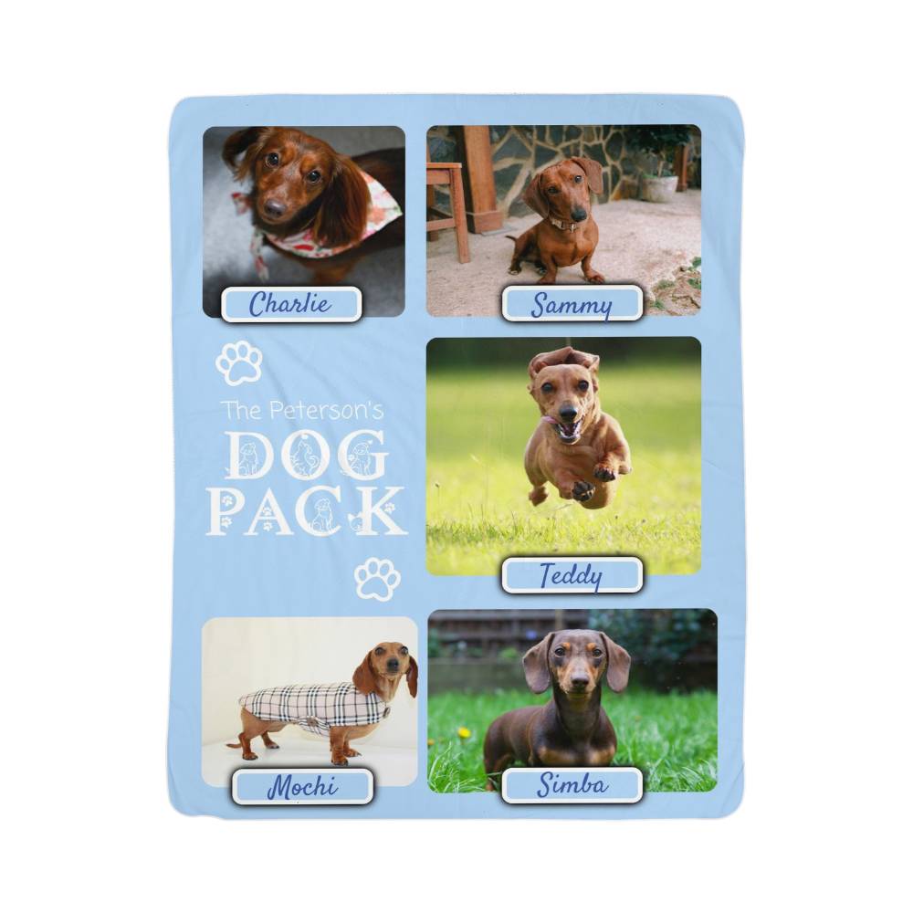 "Dog Pack" Personalized Photo Collage Sherpa Blanket - Multi-Dog Gift