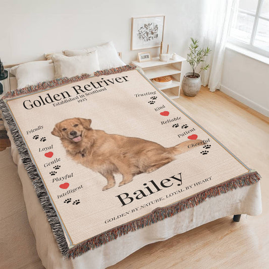 🐾 My Little Buddie Heirloom Woven Blanket – Golden Retriever Edition - Red hearts