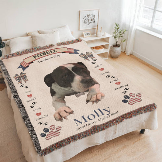 🐾 My Little Buddie Heirloom Woven Blanket – Pitbull Edition - Croquette Bows