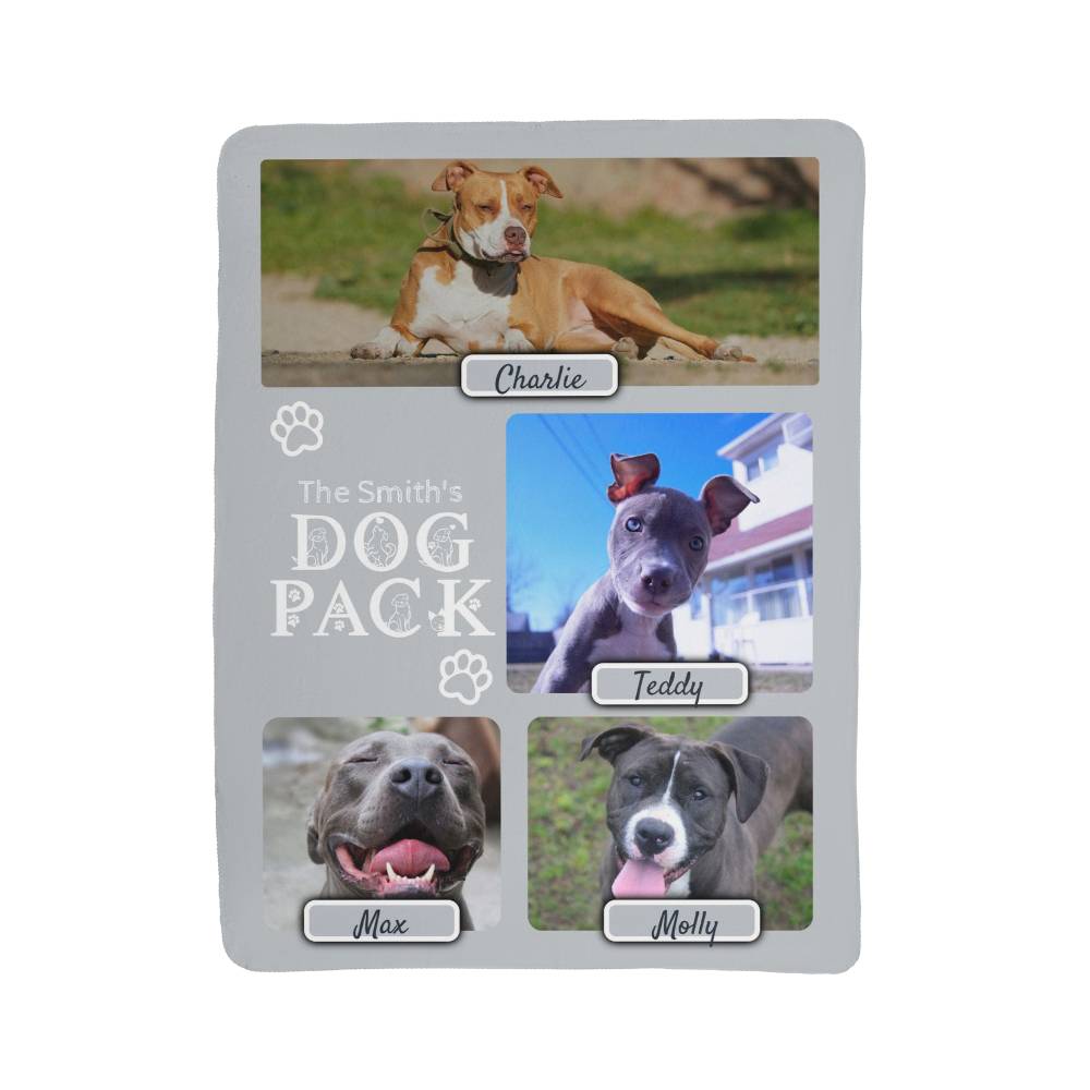 "Dog Pack" Personalized Photo Collage Sherpa Blanket - Multi-Dog Gift