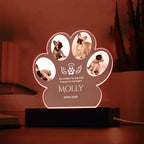 🐾 Personalized Pet Memorial Paw Acrylic Plaque with LED Base – Custom Dog Photo Light Keepsake