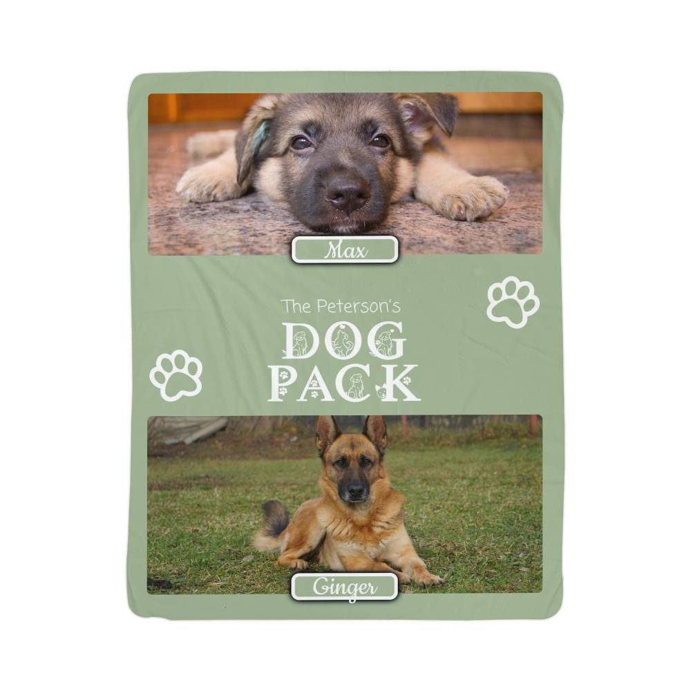 "Dog Pack" Personalized Photo Collage Sherpa Blanket - Multi-Dog Gift