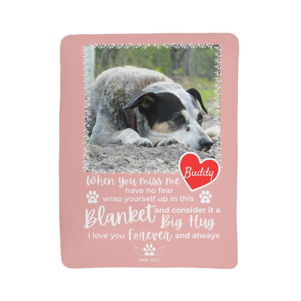 "When You Miss Me" - Pet Memorial Sherpa Blanket - Personalized Name and Picture