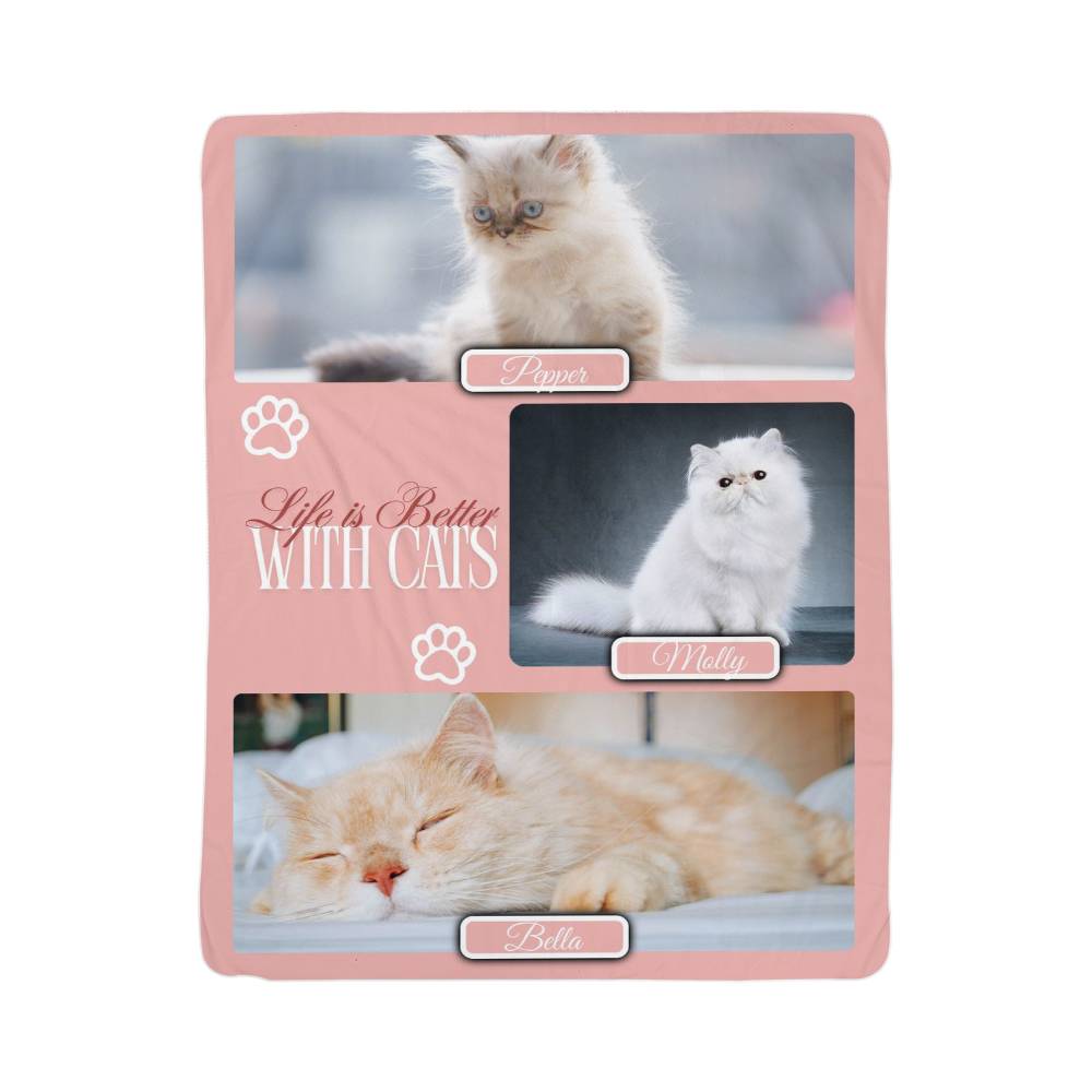 🐾  "Life is better with Cats" Personalized Photo Collage - sherpa blanket