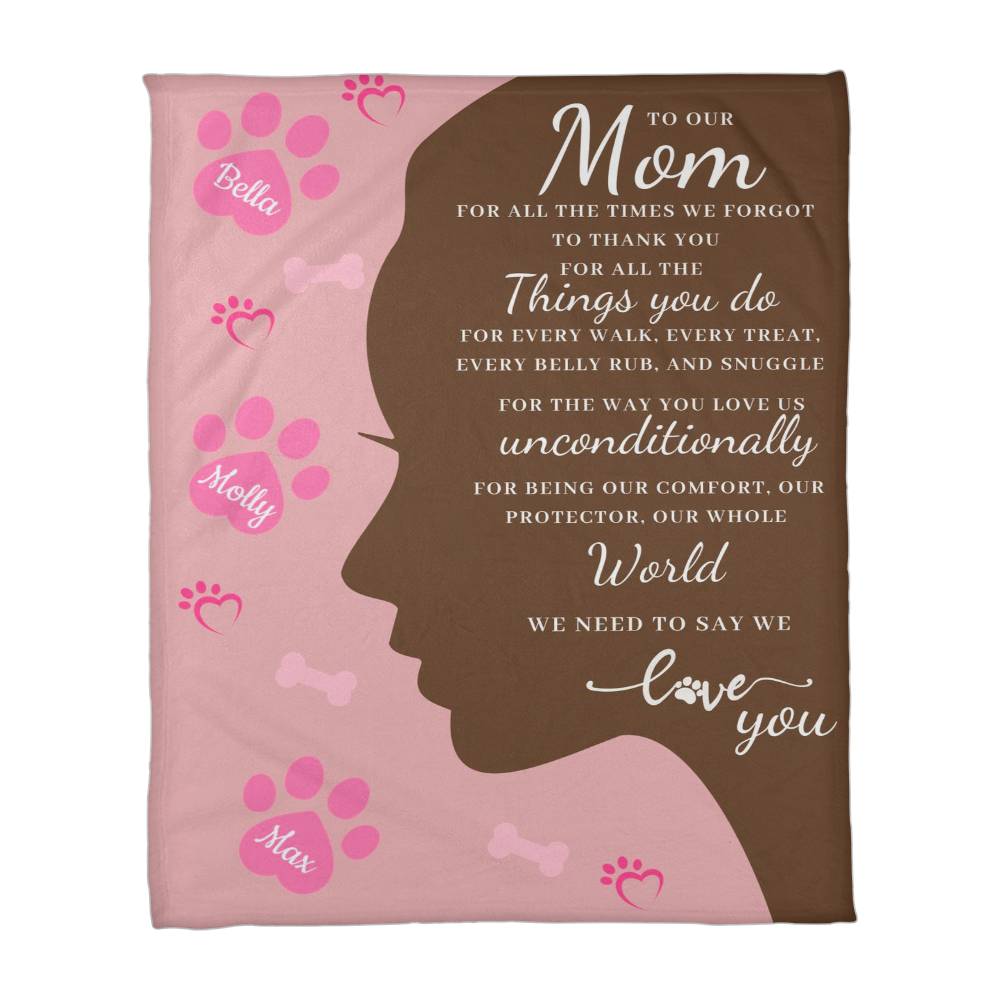 🐾 To Our Mom Dog Blanket - Personalized Dog Names - Dog Mom Gift 🎁 - Fleece Throw